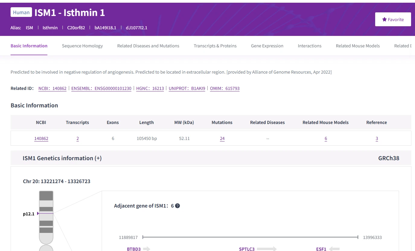RDDC ISM1 gene page screenshot